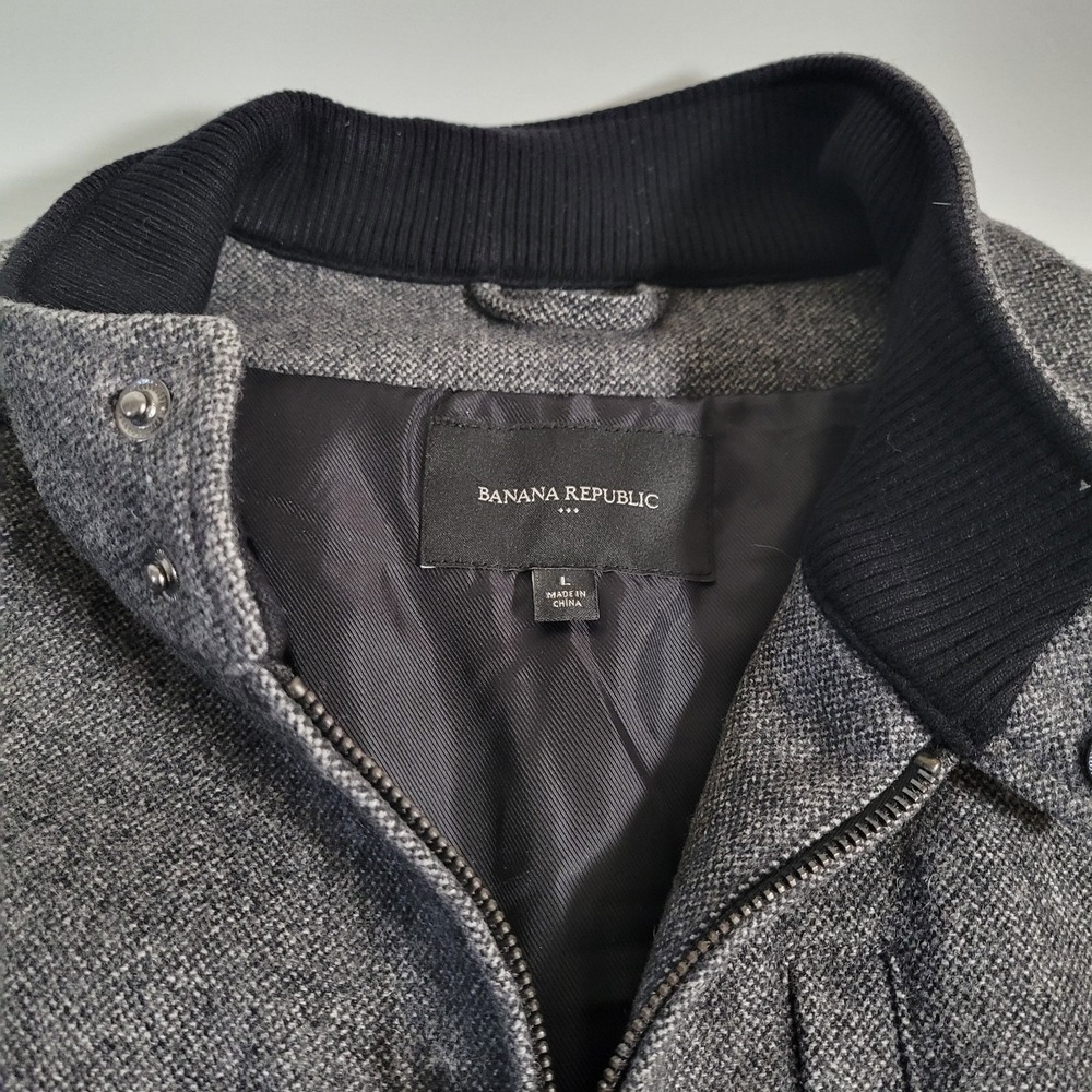 Banana Republic Wool Blend Coat Black Gray Size‎ Large Zip Womens Lined 1352 - Picture 4 of 6